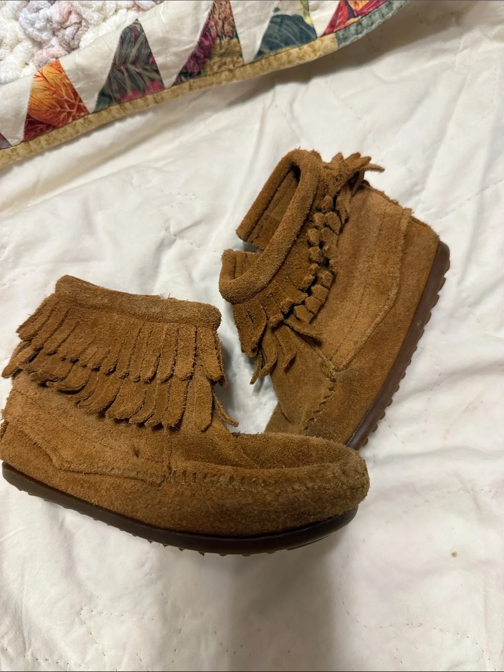 Child's Suede Fringe Moccasin Booties - Brown